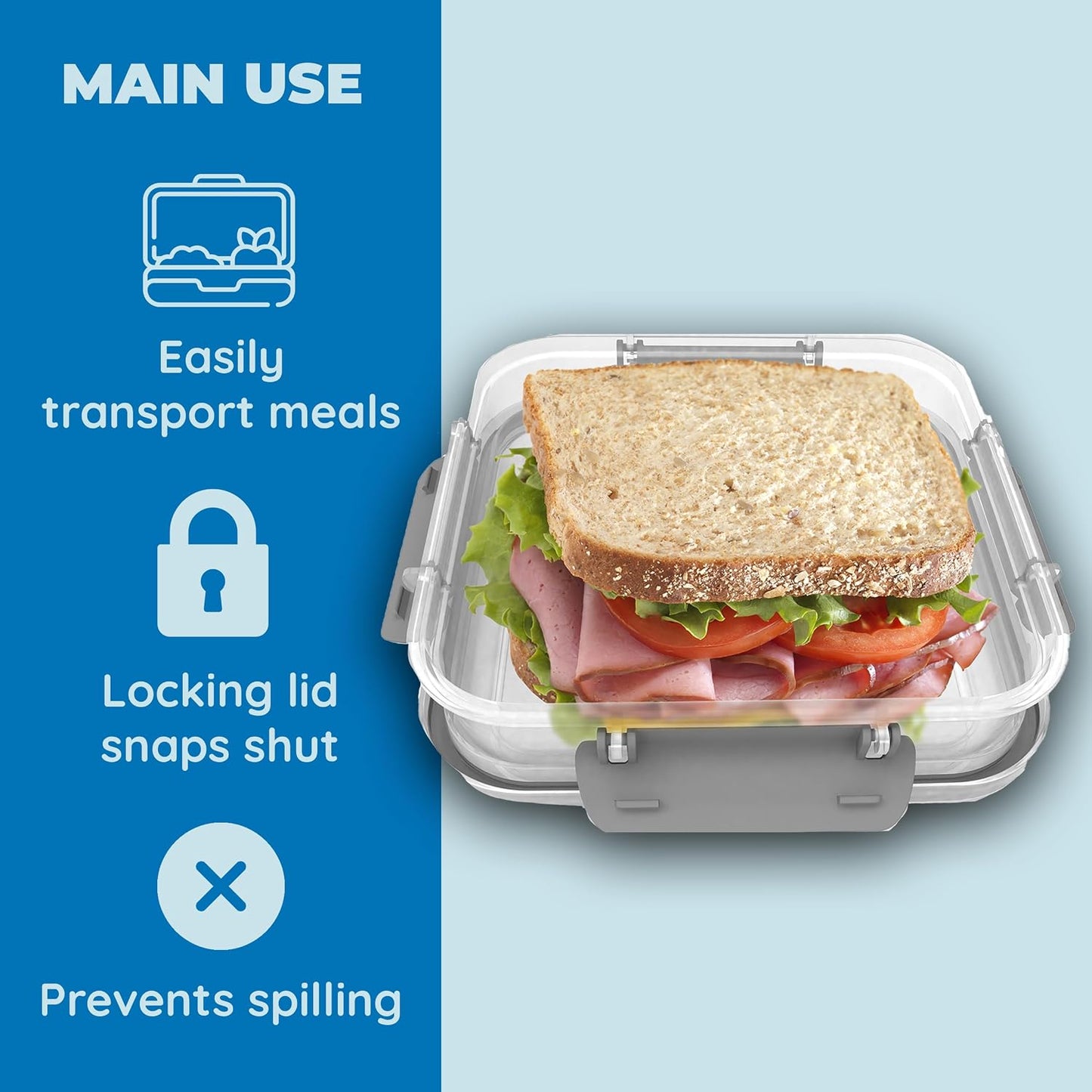 Biosmart Sandwich Container: 3 Pack Reusable, BPA Free Plastic Food Storage with Snap-Off, Leak-Proof Lid