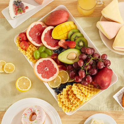 Lifewit Plastic Serving Tray for Party Supplies, 15" x 10" White Trays for Serving Food, Reusable Large Platter for Buffet, Fruit, Dessert, Snack, Veggie, Kitchen and Outdoor Use, Rectangle, 10 Pcs