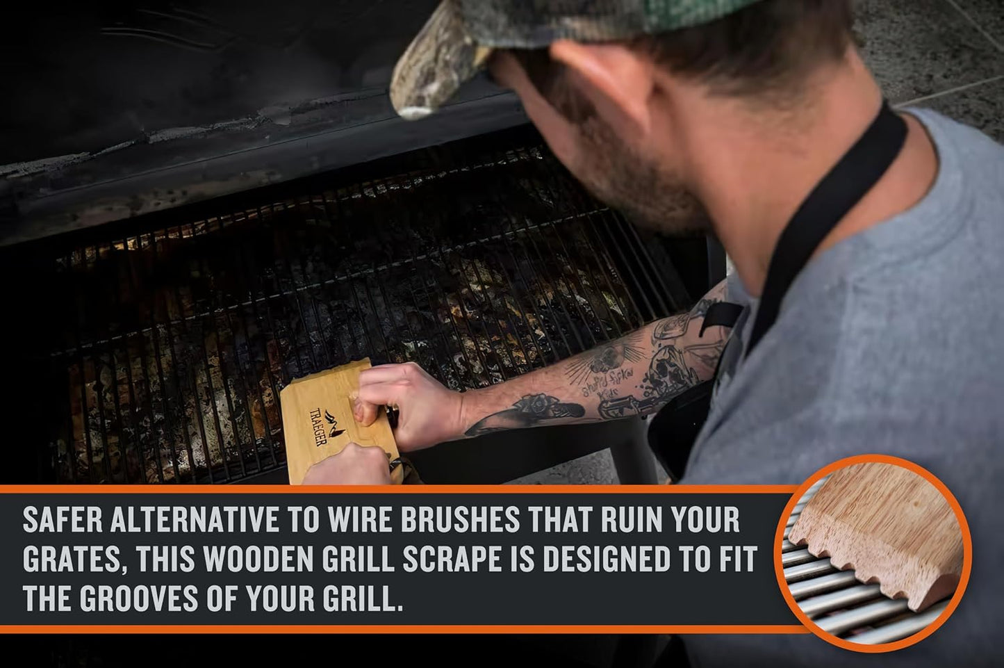 Traeger Grills BAC454 Wooden Grill Scraper – Solid Hardwood Grill Grate Cleaner, Compatible with Pro Series, Ironwood, and Timberline Grills, Safe Bristle-Free Grill Cleaning Accessory