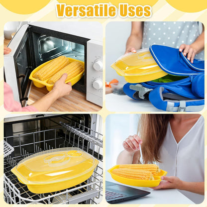 Aneco 2 Piece Microwave Corn Steamer with Lid for Frozen Corns Broccolini Vegetables Dishwasher Safe Corn on The Cob Cooker Holders Butter Dispenser, White