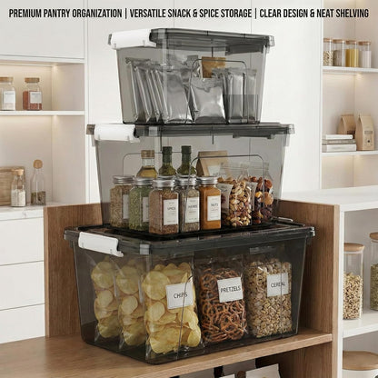 Plastic Storage Bins with Lids, 2 Pack Mixed Sizes (7 Qt, 16 Qt) Clear Black with Lid Stackable Organizer Boxes with Latches for Closet, Pantry, Bathroom, Office