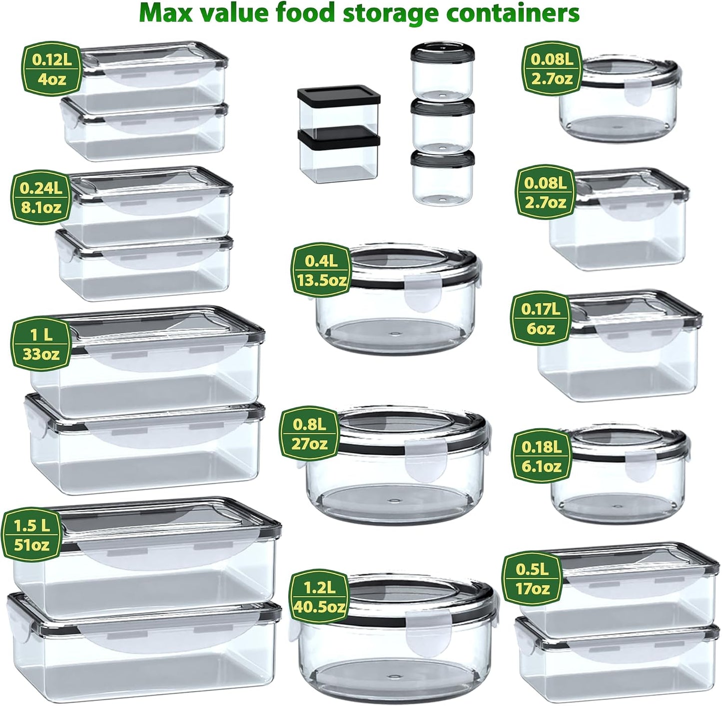 70 Pcs Large Food Storage Containers with Lids Airtight-2500ML to Small Box,Total 22812 ML Stackable Kitchen Bowls Set(35 Containers,35 Lids)-BPA Free Leak proof Plastic Boxes-Microwave safe