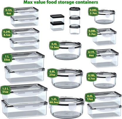 70 Pcs Large Food Storage Containers with Lids Airtight-2500ML to Small Box,Total 22812 ML Stackable Kitchen Bowls Set(35 Containers,35 Lids)-BPA Free Leak proof Plastic Boxes-Microwave safe