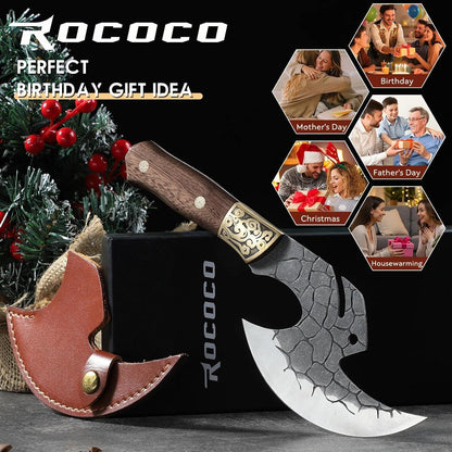 ROCOCO Viking Cleaver Knife Birthday - Kitchen Axe & Sheath Father Gift Men