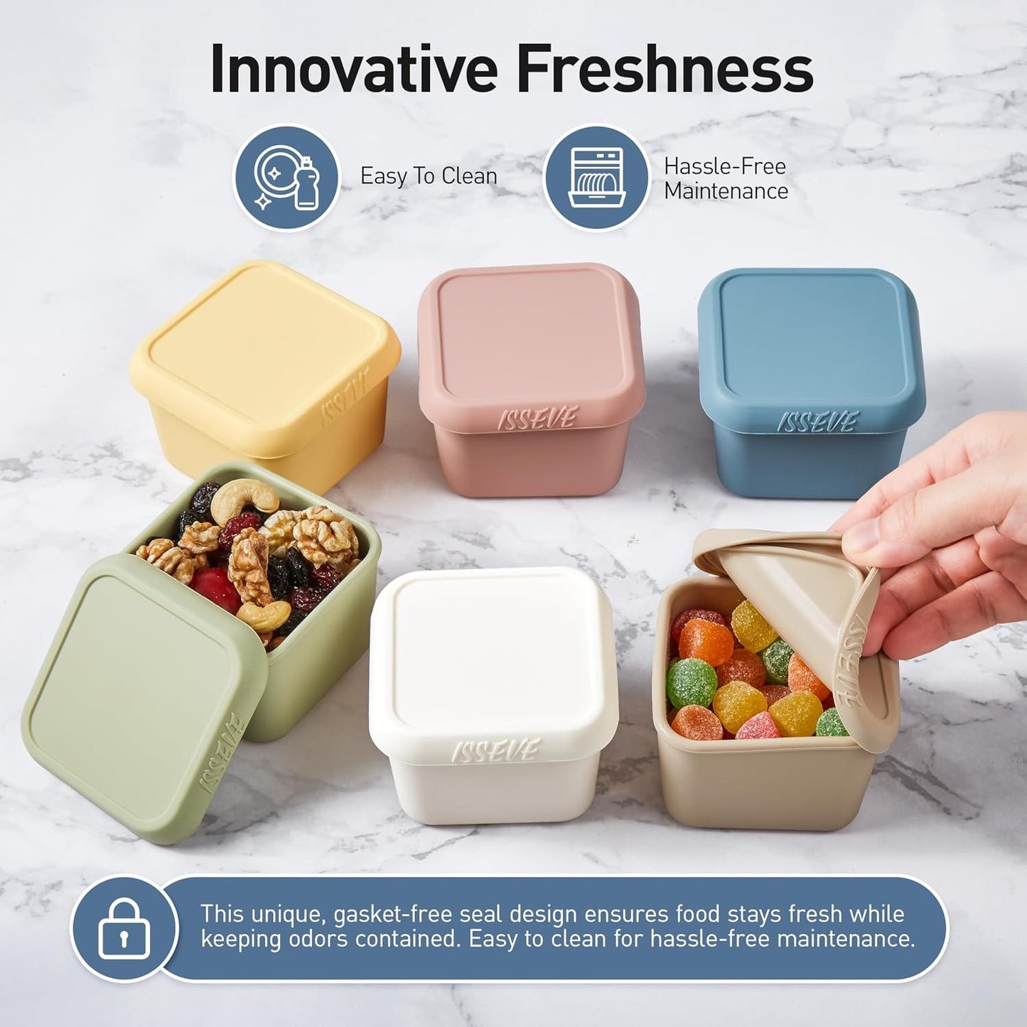ISSEVE 8Pack 6oz Silicone Snack Containers for Kids, Reusable Small Containers with Lids, Leak Proof Silicone Food Storage Containers, Stackable Kids Lunch Box for Daycare, School, Travel