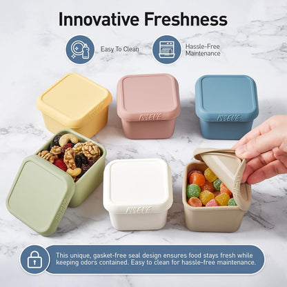 ISSEVE 8Pack 6oz Silicone Snack Containers for Kids, Reusable Small Containers with Lids, Leak Proof Silicone Food Storage Containers, Stackable Kids Lunch Box for Daycare, School, Travel