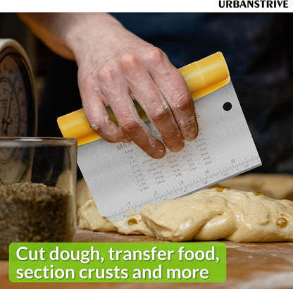 Urbanstrive Bench Scraper for Baking, Stainless Steel Dough Cutter and Scraper Tool Kitchen, Kitchen Scraper Food Scraper Tool Pizza Cutter Food Chopper, Multi-Purpose Kitchen Gadgets, Black