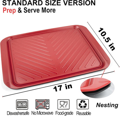 ECOIOU Large Grilling Prep and Serve Trays, 17" x 10.5" x 1.2" BBQ Platters for Raw and Cooked Food, Melamine Serving Trays for Food, Set of 2, Black and Red, Cleaning Pack Included