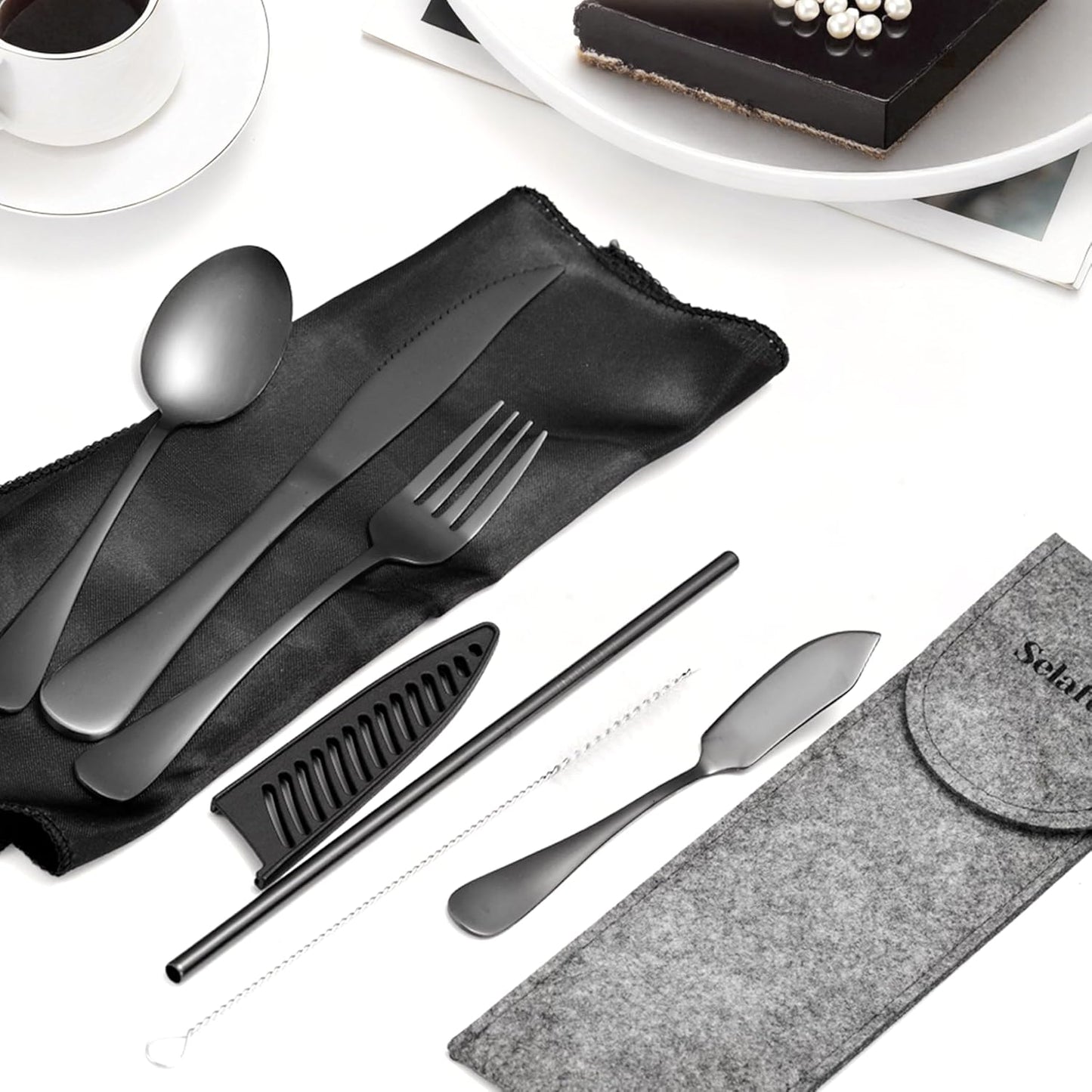 Camping Cutlery Set: Premium Portable Silverware Set with Case for Lunch Box, Travel, and Work Durable, Eco-Friendly, and Compact Utensils Including Fork, Spoon, and Knife for Adults on the Go