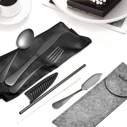 Camping Cutlery Set: Premium Portable Silverware Set with Case for Lunch Box, Travel, and Work Durable, Eco-Friendly, and Compact Utensils Including Fork, Spoon, and Knife for Adults on the Go