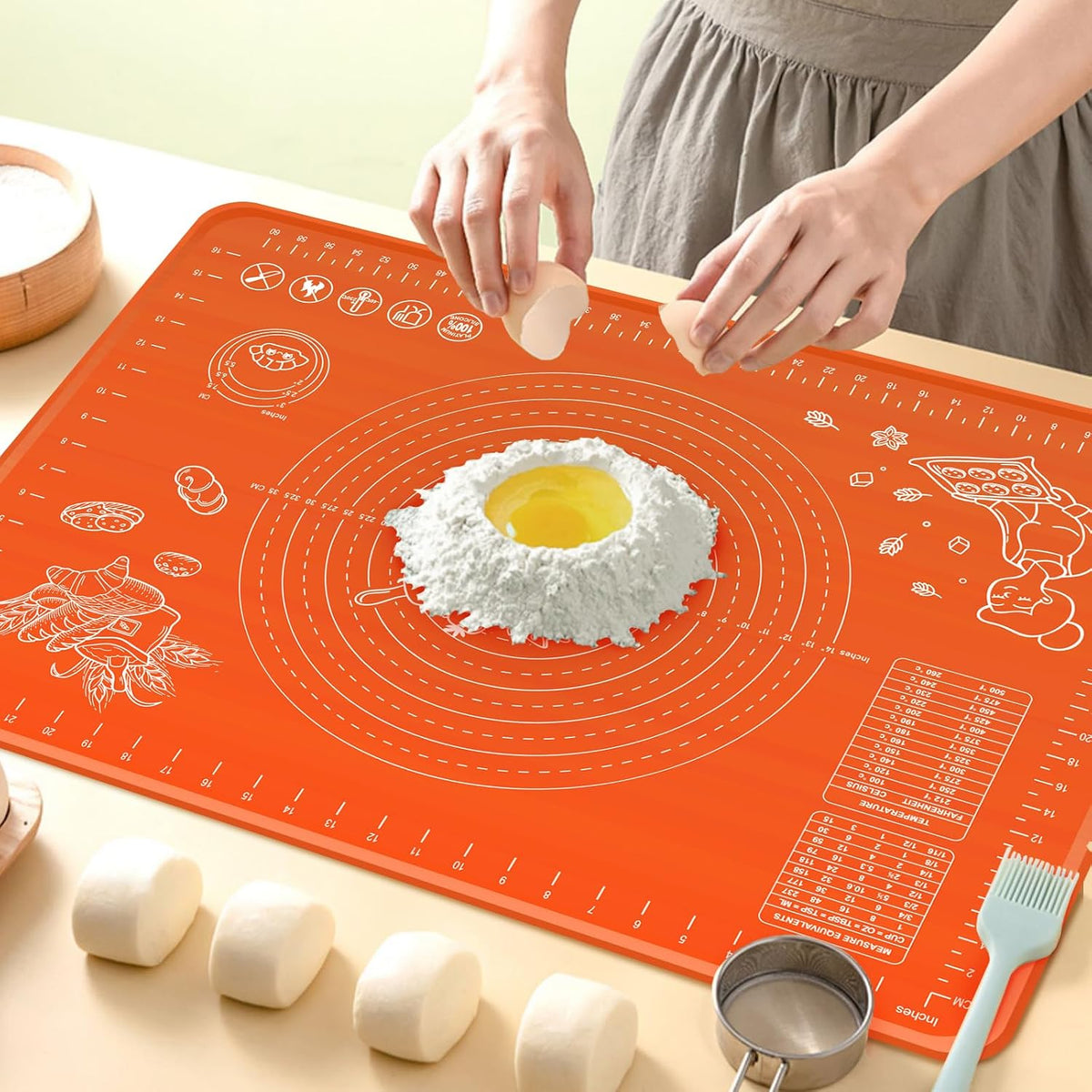 Silicone Baking Mat 28" x 20" Extra Thickness Dough Rolling Mat with Measurements and Edge Heightening, Non-stick Food Grade Silicone Pastry Mat for Pastry, Bread, Cookies, Pizza, Fondant, Pasta-Black