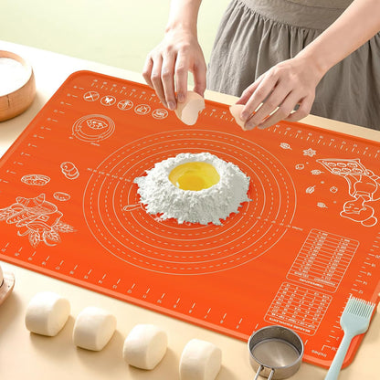 Silicone Baking Mat 28" x 20" Extra Thickness Dough Rolling Mat with Measurements and Edge Heightening, Non-stick Food Grade Silicone Pastry Mat for Pastry, Bread, Cookies, Pizza, Fondant, Pasta-Black