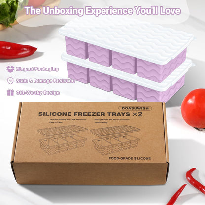 Doasuwish Silicone Freezer Molds for Soup with Lid – 1-Cup Soup Container Style Ice Cube Trays for Freezer, Meal Prep & Food Storage, Freeze 250mL/125mL Portions – 2 Pack