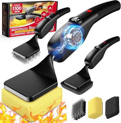 Reciprocating Electric Grill Brush, Fire-Resistant BBQ Grill Brush, Bristle-Free Grill Brush for Outdoor Grill, Grill Cleaner with 3 Heads, Cordless Grill Cleaning Brush with 3600 mAn, Silver