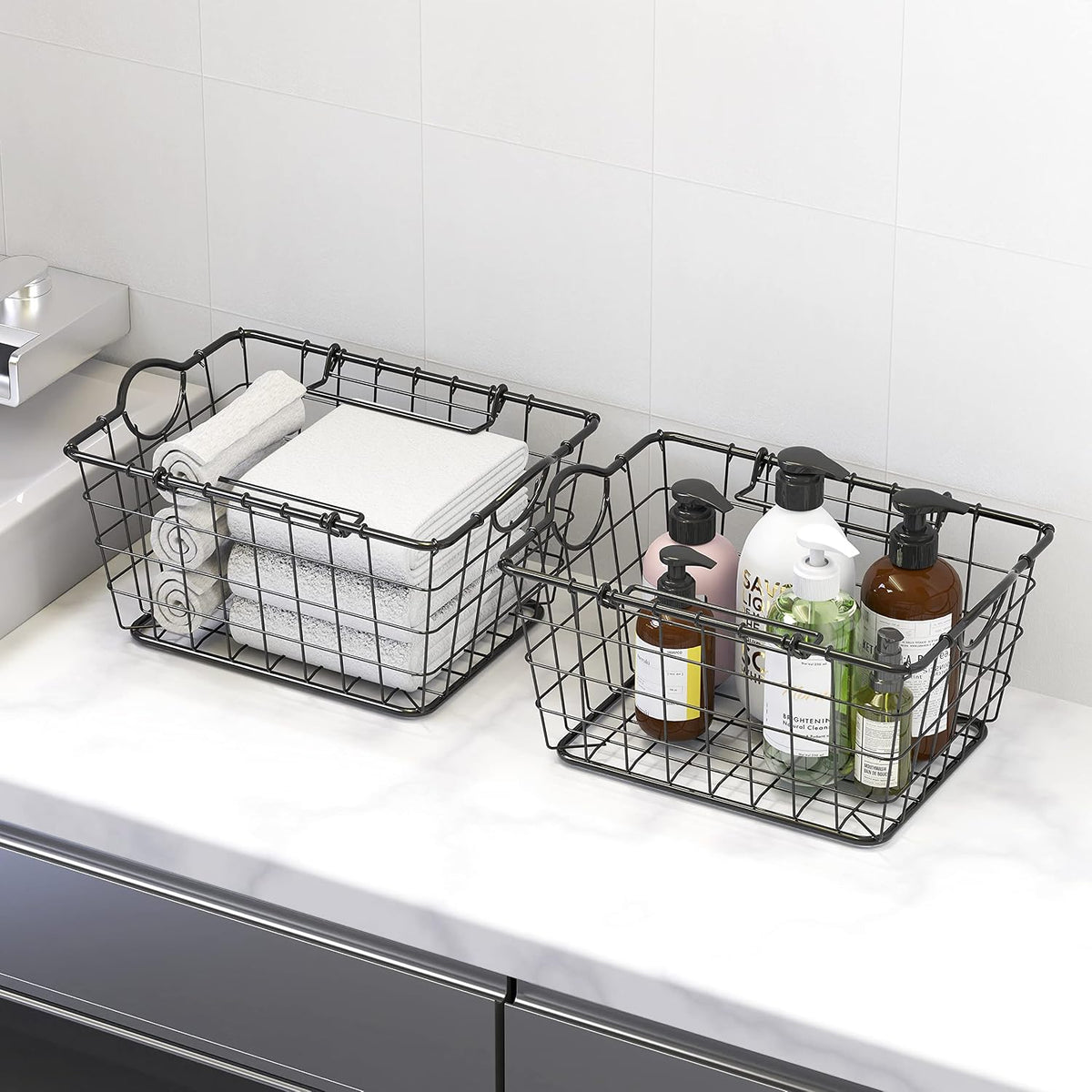 Simple Houseware 2 Pack Stackable Single Wire Basket, (11.5 x 15 x 7.5 in)