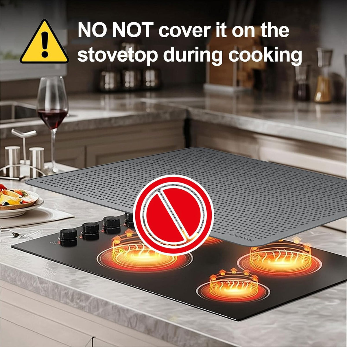 YUHFERA Stove Top Cover for Electric Stove - Silicone Stove Mat for Glass Top, Glass Cooktop Protector For Kitchen,Multi-functional Oven Covers for Electric Stove (Black,28 x 20)