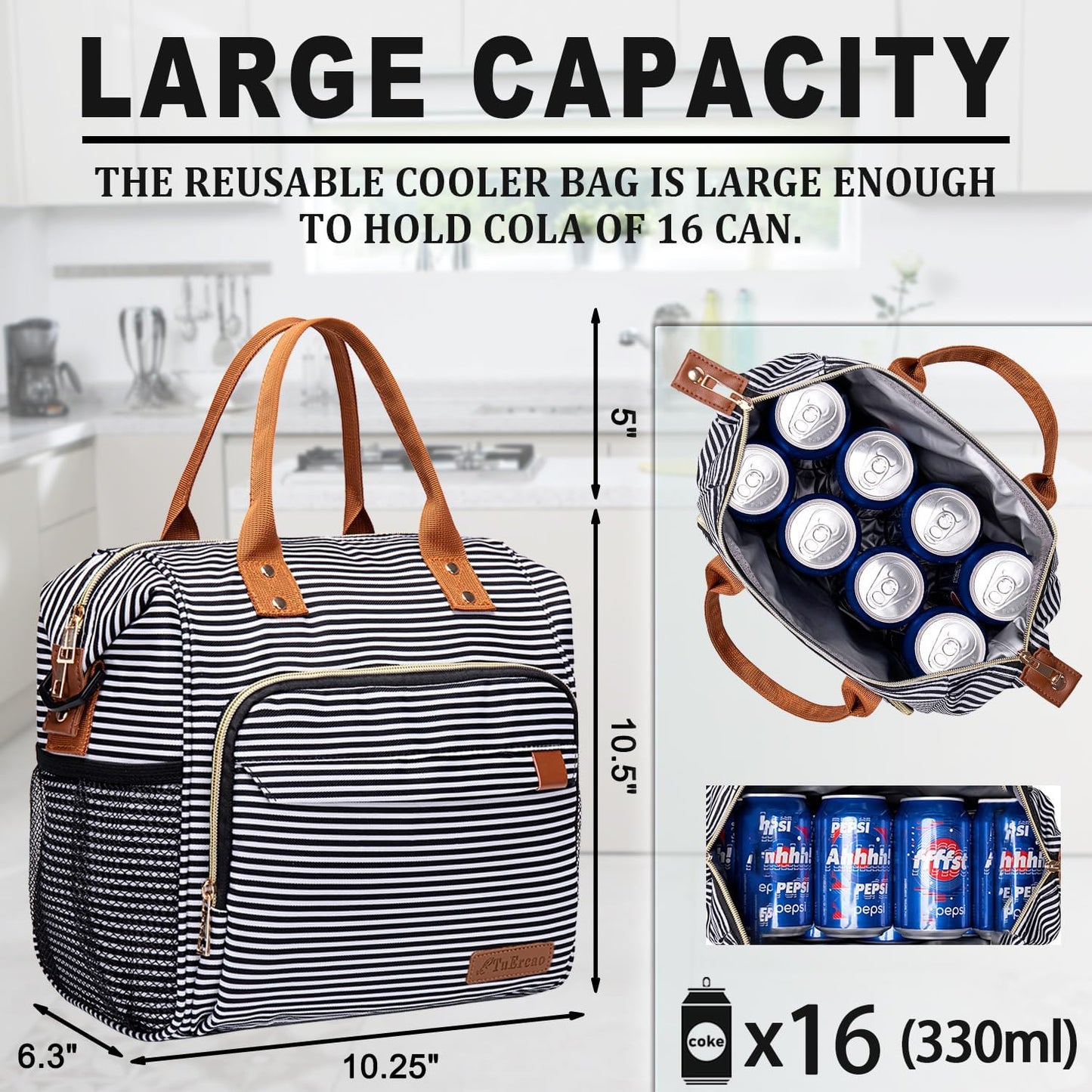 TuErCao Small Lunch Bag Lightweight Insulated Lunch Box for Women Work Portable Soft Cooler for Picnic Travel Road Trips, Loncheras para Mujer, Black