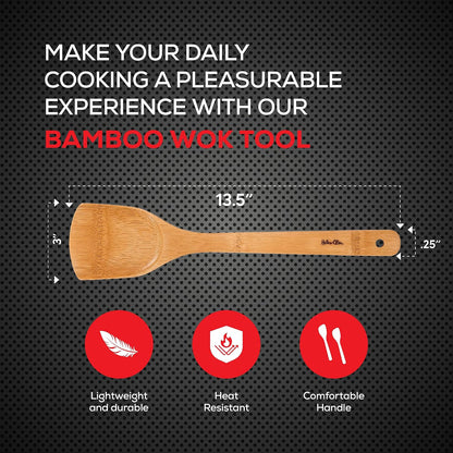 Helen's Asian Kitchen Bamboo Stir Fry Spatula, 13-Inch, Wok Cooking Tool For Stirring, Mixing, Turning, And Serving