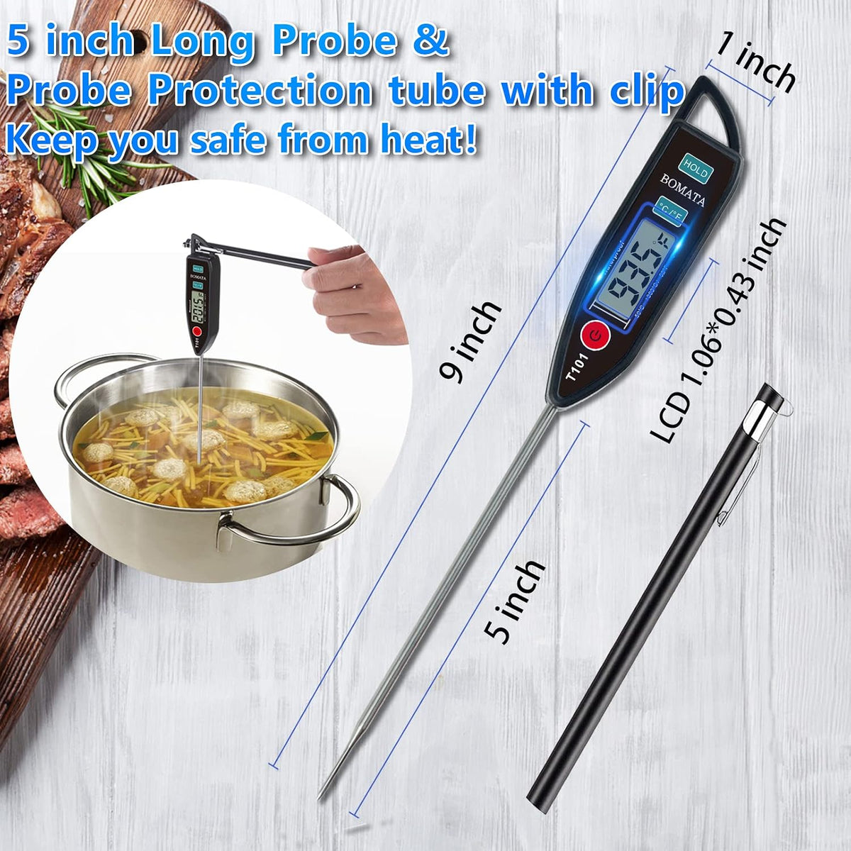 BOMATA Waterproof IPX7 Meat Thermometer, Food Thermometer