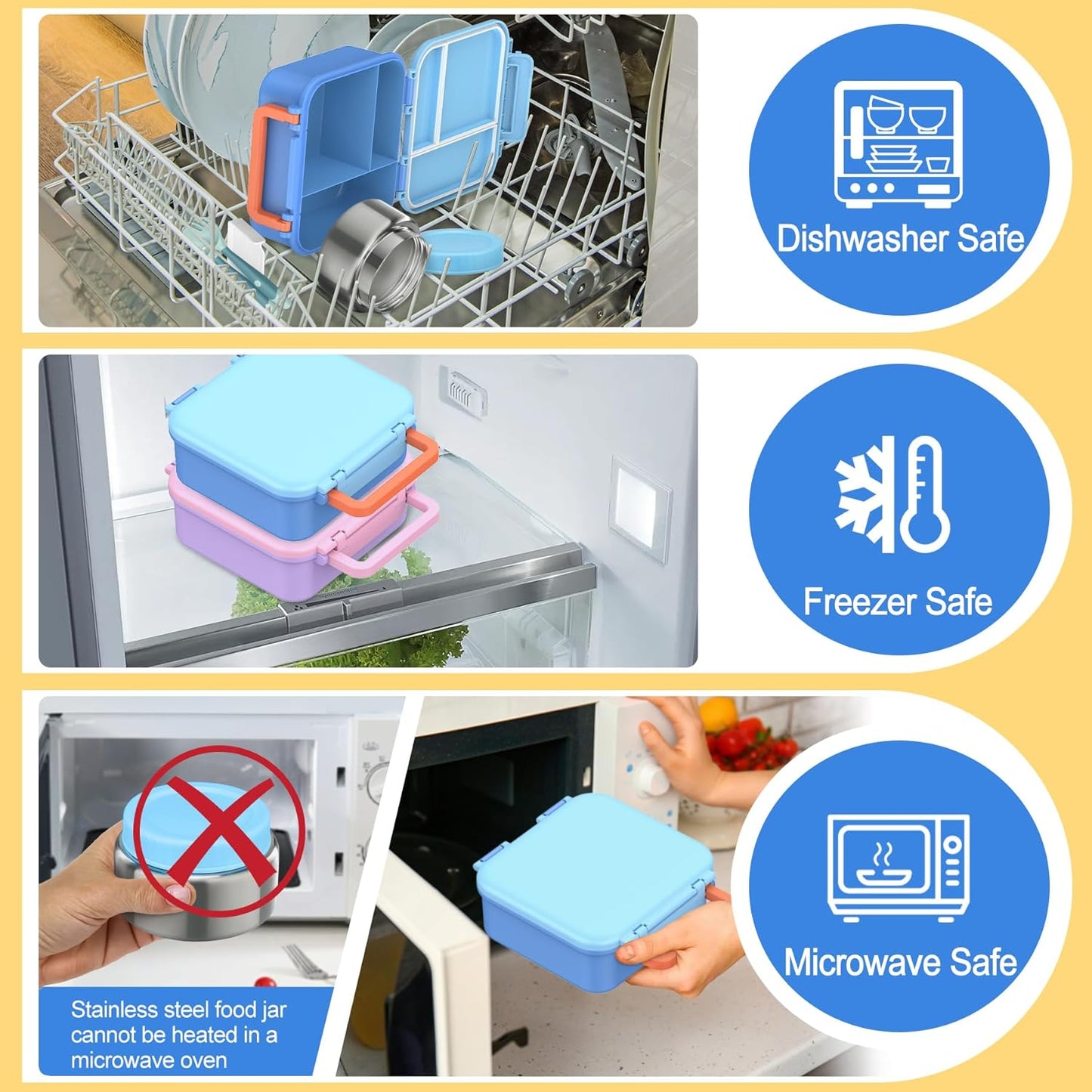 JOOPETALK Bento Lunch Box Set for Kids with 9oz Soup Thermo, Insulated Lunch Bag,Leak-proof BPA-free Lunch Food Container with 3-4 Conpartments for School Travel-Blue