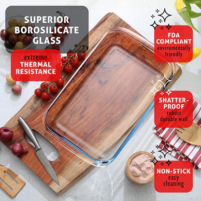 EATEX Glass Bread Pans for Homemade Bread Baking, 1.9 Quart Deep Rectangular Glass Food Storage Containers with Lids, 3 Bread Loaf Pans 3 Airtight Lids Black Microwave Oven & Freezer Safe
