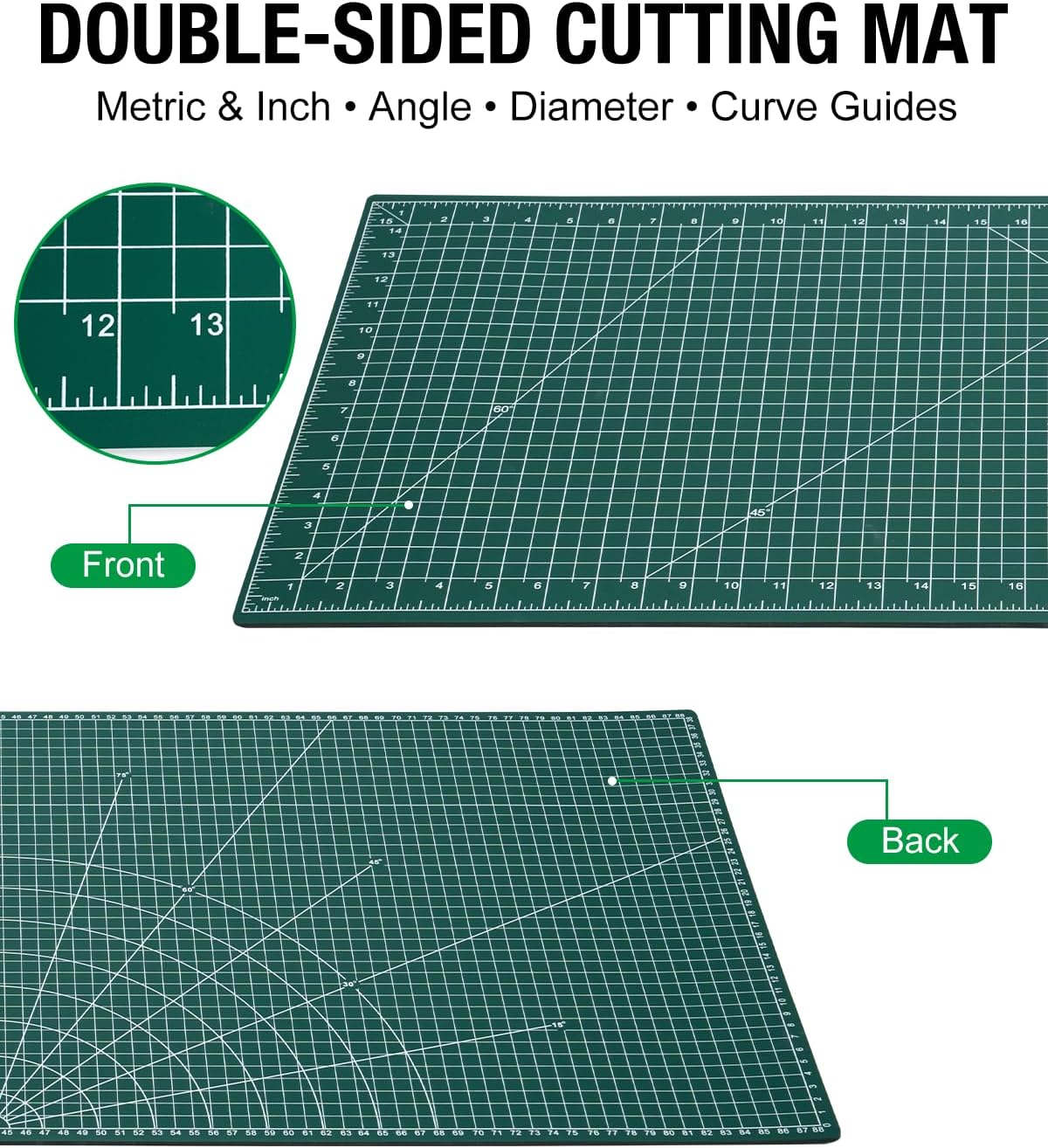 Self Healing Cutting Mat, 35" × 15", Double-Sided Rotary Cutting Mat for Sewing, Quilting, Scrapbooking & Craft, Large Craft Cutting Board for Hobby Use, Green