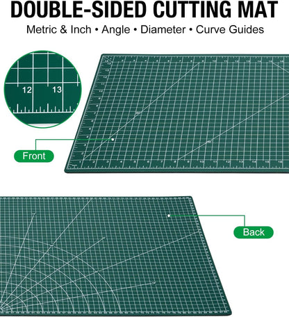 Self Healing Cutting Mat, 35" × 15", Double-Sided Rotary Cutting Mat for Sewing, Quilting, Scrapbooking & Craft, Large Craft Cutting Board for Hobby Use, Green