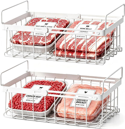 Freezer Organizer Bins, 6-Pack for Chest Freezers | Stackable & Expandable Storage Container with Handles | White Foldable Baskets for 10-20 Cu. Ft. | for Sorting Frozen Meats