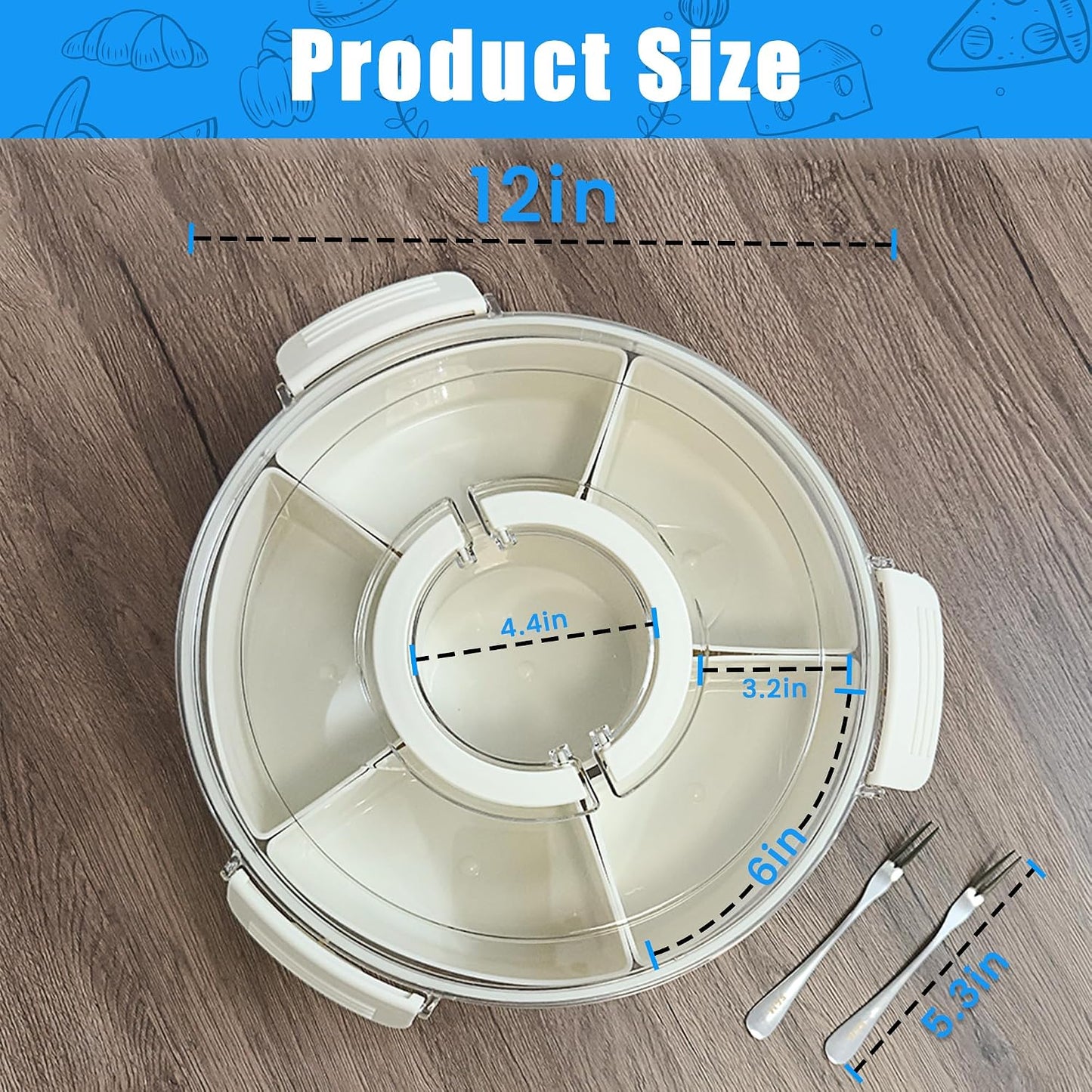 Rotating Snack Box Container for Parties, Veggie Tray with Lid, Divided Serving Tray for Fruit, Large Rotating Tray with Lid for Kids and Fridge Storage (10" Rotating snackle Box)