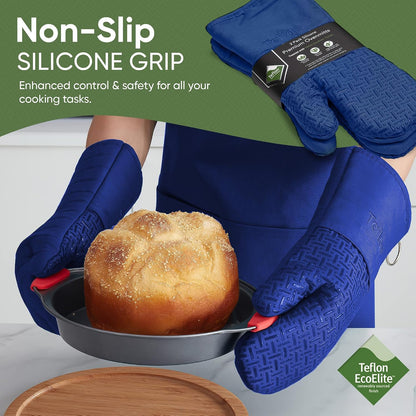 Xlnt Extra Long Oven Mitts (Black) | Teflon EcoElite Water Repellent | Heat Resistant for Oven Cooking, Grill & BBQ | Non Slip Gloves with Teflon EcoElite Finish, Cotton Lining & Hanging Loop