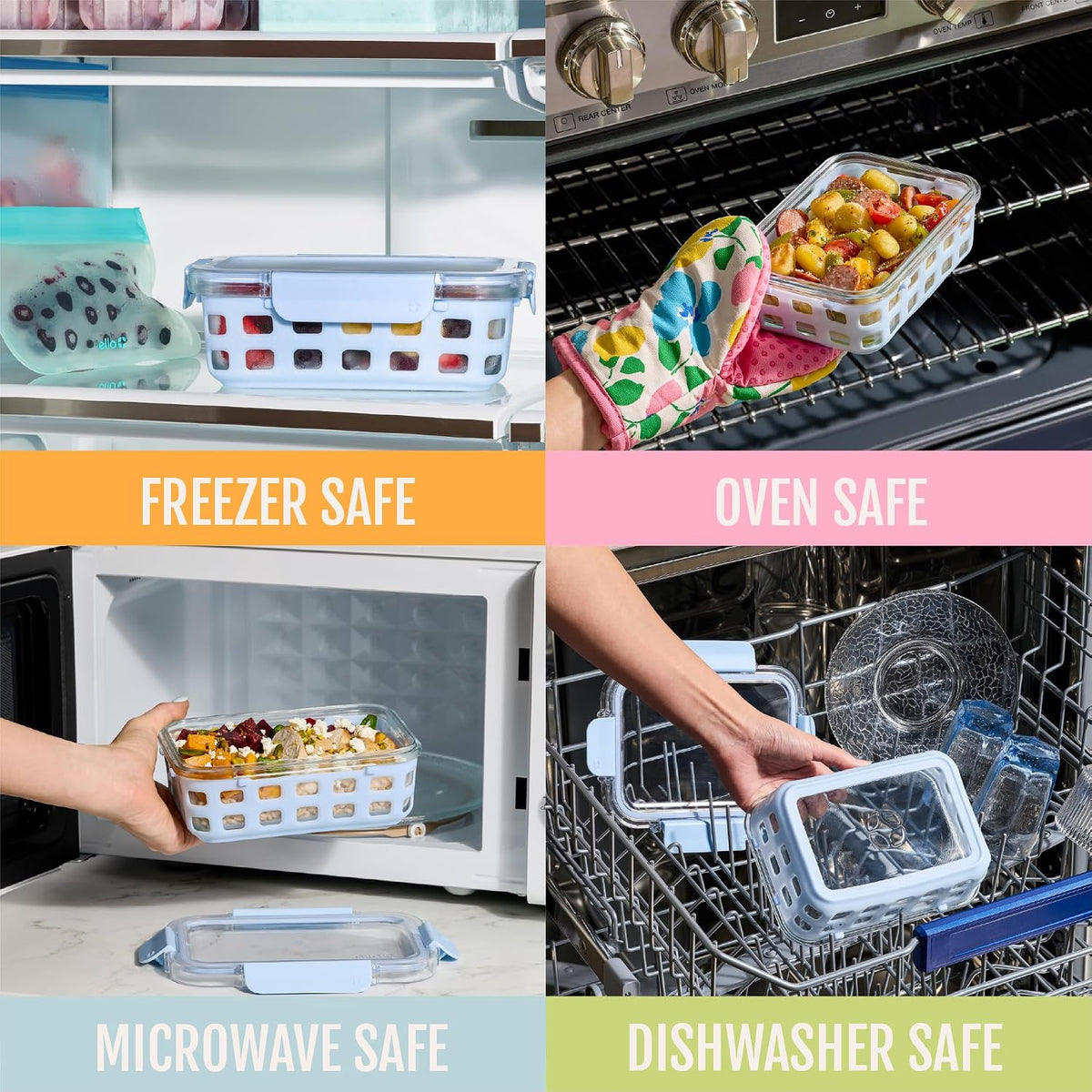 Ello Duraglass 3.4 Cup Meal Prep 10Pc,Set,Glass Food Storage Container with Silicone Sleeve and Airtight BPA-Free Plastic Lids,Dishwasher,Microwave & Freezer Safe,Evening Orchard,5 Count (Pack of 2)