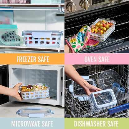 Ello Duraglass 3.4 Cup Meal Prep 10Pc,Set,Glass Food Storage Container with Silicone Sleeve and Airtight BPA-Free Plastic Lids,Dishwasher,Microwave & Freezer Safe,Evening Orchard,5 Count (Pack of 2)