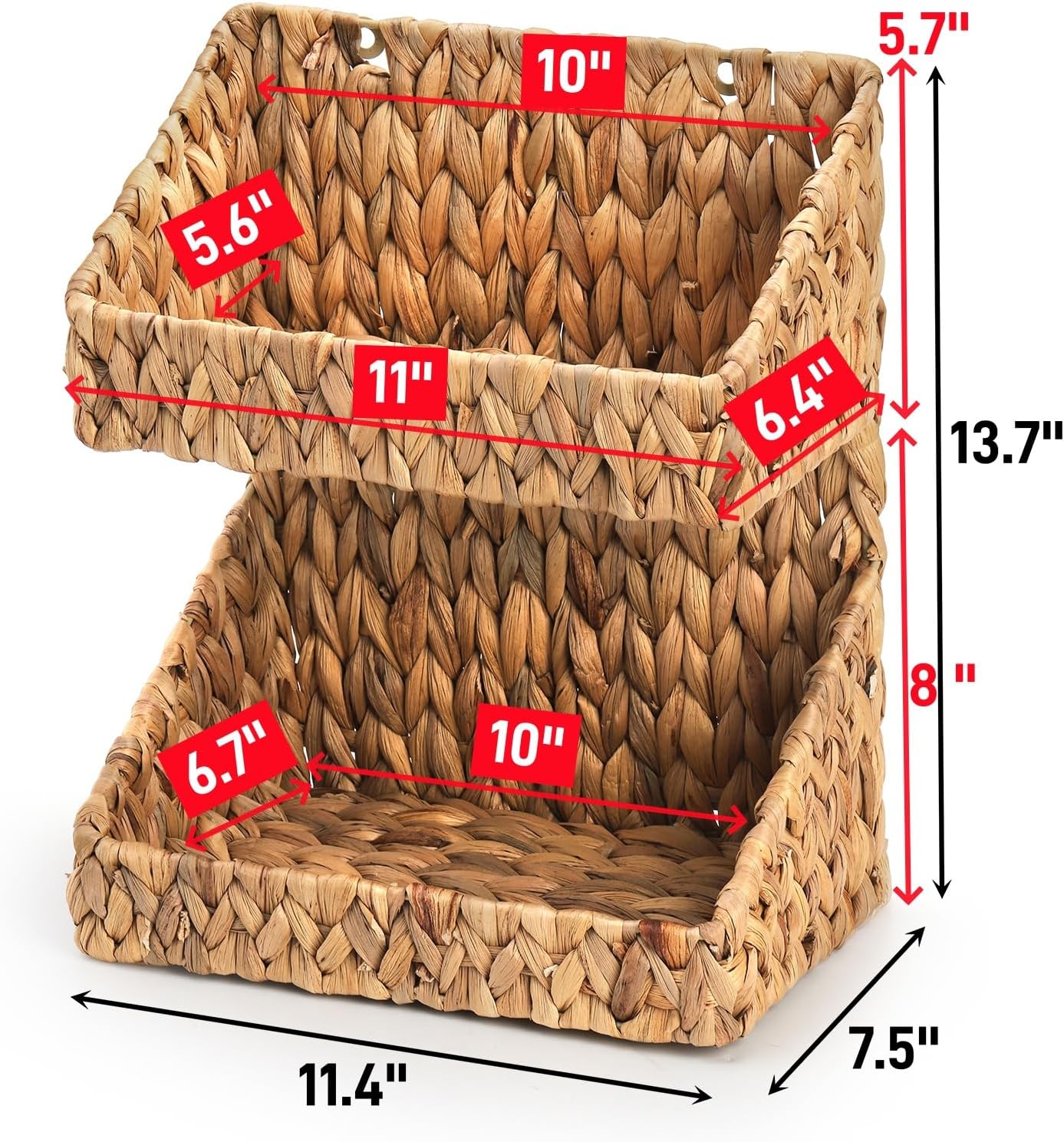 Pumtus 2-tier Handwoven Storage Basket, Water Hyacinth Standing Rack, Kitchen Countertop Organizer, Hanging Bathroom Basket, Fruit Vegetable Holder, Storage Shelf for Home Organization