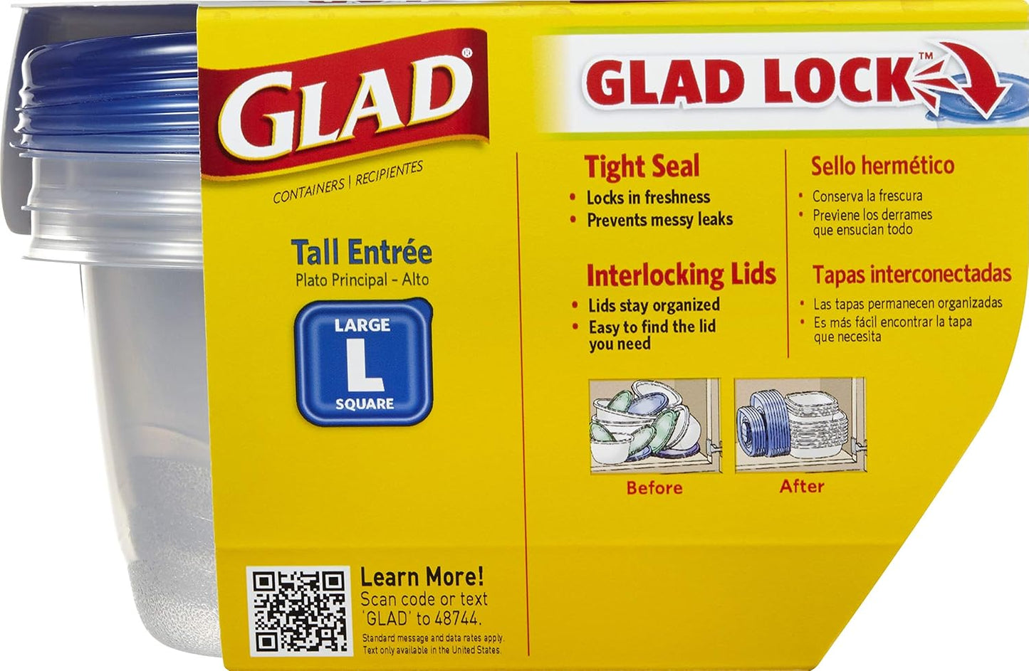 Glad GladWare To Go Snack Food Storage Containers with Lids, Medium Rectangle No BPA Plastic with Built-In Dressing Cup for Salads and Snacks, Microwave Dishwasher Safe, 24 Oz, 4 Count