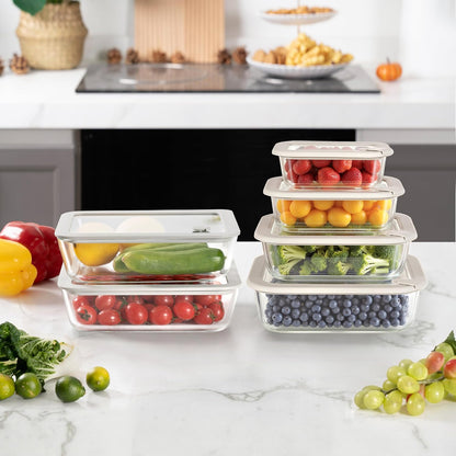 Glass Food Containers with Glass Lid, Microwave Safe Food Storage Container Set, 4 Pack of 35oz, Large Size Airtight Storage Set with Leak Proof Lids, Meal Prep Containers