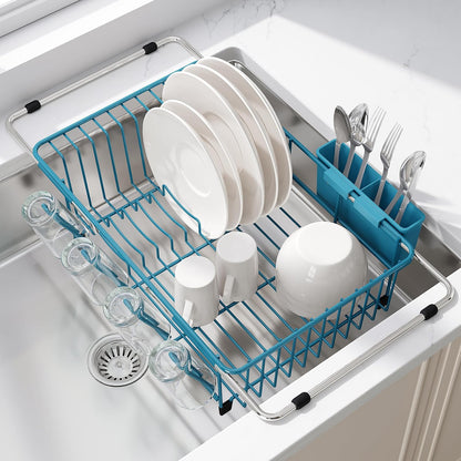 JASIWAY Dish Drying Rack in Sink, Dish Drainer with Cup and Utensil Holder