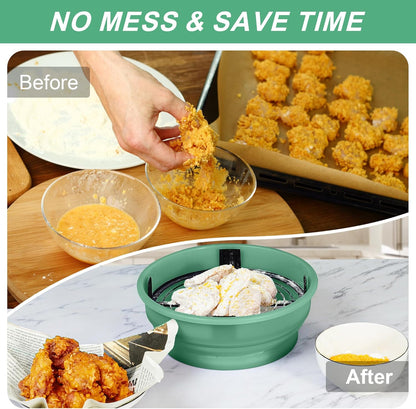 FJNATINH Collapsible Batter Bowl - Mess Free Better Breader Shaker Bowl with Lid Breading Shaker Container for Fried Fish, Fried Chicken, Onion Rings & More,No Leak,Easy to Store,Light Blue