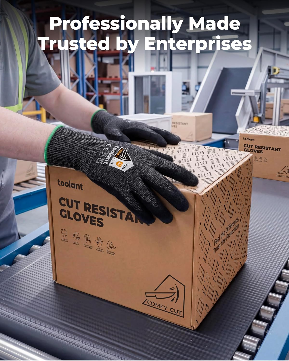 toolant ComfyCut A4 Cut Resistant Work Gloves, 1 Pair, Dark Gray, Large