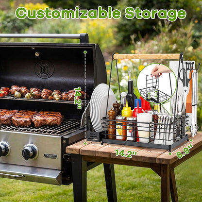 JBBTOOL Grill Caddy, BBQ Caddy for Outdoor Grill with Paper Towel Holder, Picnic Condiment Utensil Storage, Camping Essentials, RV, Tailgating Essentials, Grilling Accessories, Gifts for Men