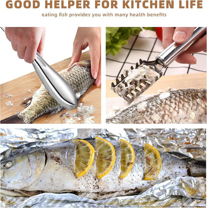 3Pieces Fish Scaler Remover Cleaner Fish Scaler Brush With Stainless Steel Sawtooth Easily Remove Fish Scales-Cleaning Brush Scraper For Chef And Home Cooks Kitchen Fish Cleaning Seafood Tools