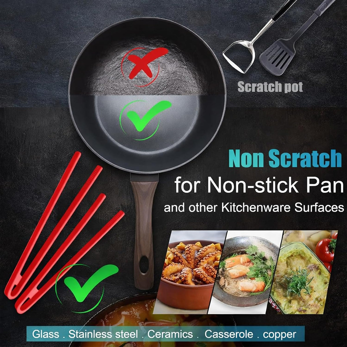4 Pcs Silicone Trivet Tongs for Cooking,11.8In Long & 5.51In Short Silicone Tongs for Cooking, Long or Short Non-stick Heat Resistant Barbecue Grilling Tool for Toaster Pan Fried Steak Food BBQ