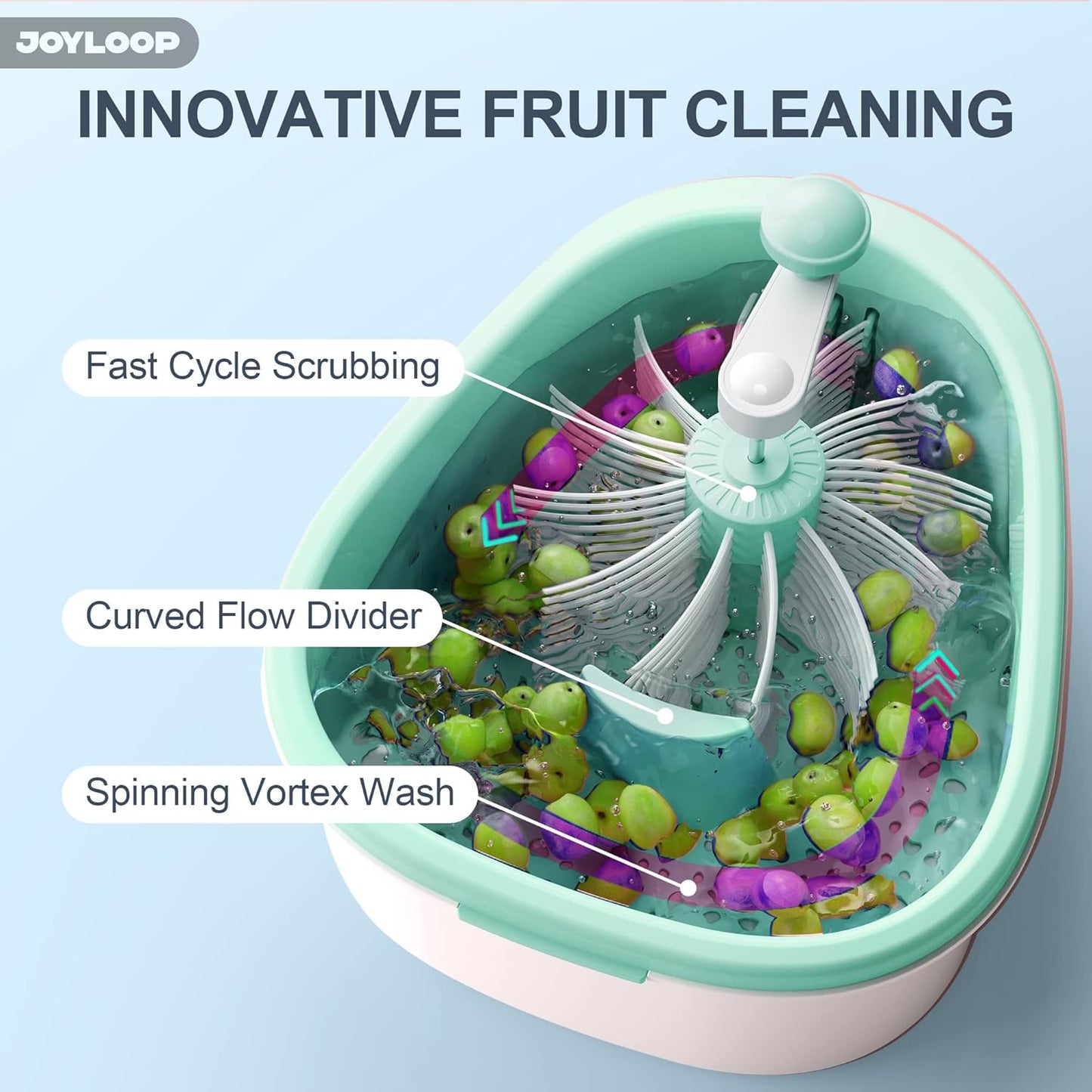 JOYMOOP Fruit Washer and Spinner with Brush, Large Cleaning Bowl for Fruits, Vegetables and Salad, Produce Scrubber
