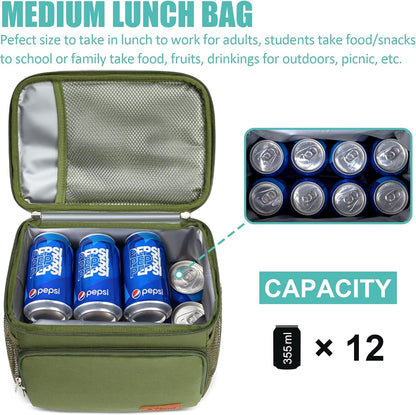 Tiblue Insulated Lunch Bag for Women/Men, Reusable Lunch Box for Office Work School Picnic,Leakproof Freezable Cooler Bag with Adjustable Shoulder Strap for Kid/Adult(Medium, Black & White Stripes)
