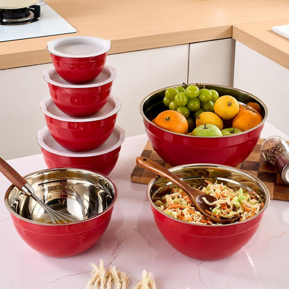 Pink Mixing Bowls with Airtight Lids, Stainless Steel Nesting Mixing Bowls Set of 7, Ideal for Baking, Prepping and Serving Food, Size 7, 3.6, 2.7, 2.1, 1.5, 1.1,0.8 QT, Stackable Design