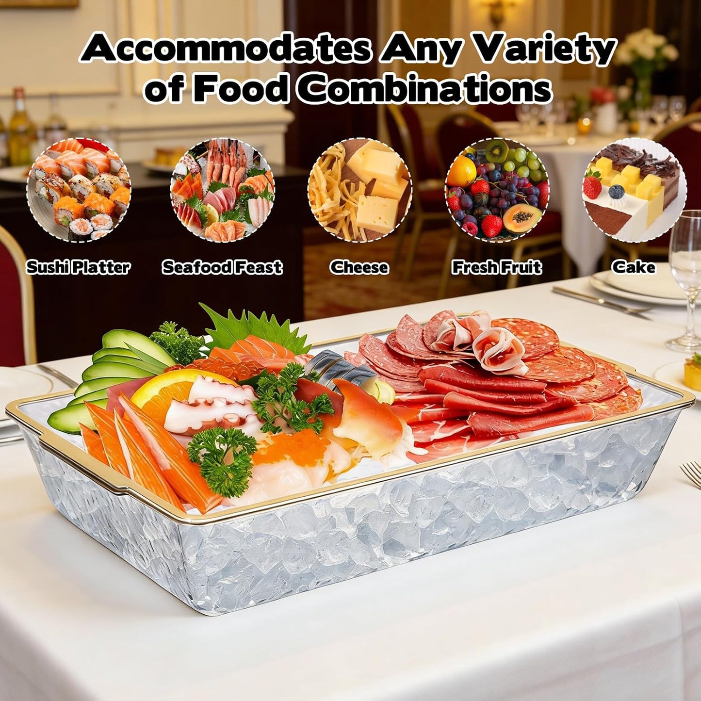 2 Set Chilled Serving Trays for Parties, 16" x 9.8" Plastic Compartment Charcuterie Platters for Serving Food Ice Party Servings Dish Keeps Food Cold for Vegetable, Fruit, Cheese, Seafood & Dip