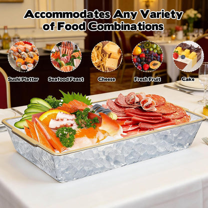 2 Set Chilled Serving Trays for Parties, 16" x 9.8" Plastic Compartment Charcuterie Platters for Serving Food Ice Party Servings Dish Keeps Food Cold for Vegetable, Fruit, Cheese, Seafood & Dip
