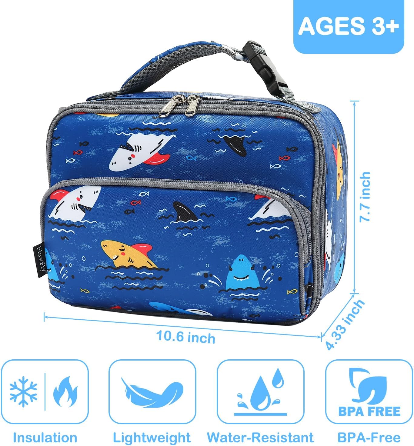FlowFly Kids Lunch box Insulated Soft Bag Mini Cooler Back to School Thermal Meal Tote Kit for Girls, Boys, Astronaut - Colors A