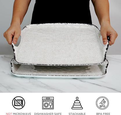 TP Large Serving Trays with Handles, 19" x 12" Melamine Serving Platters for Food, Turkey, Set of 2 Rectangular Trays for Party, Pure White
