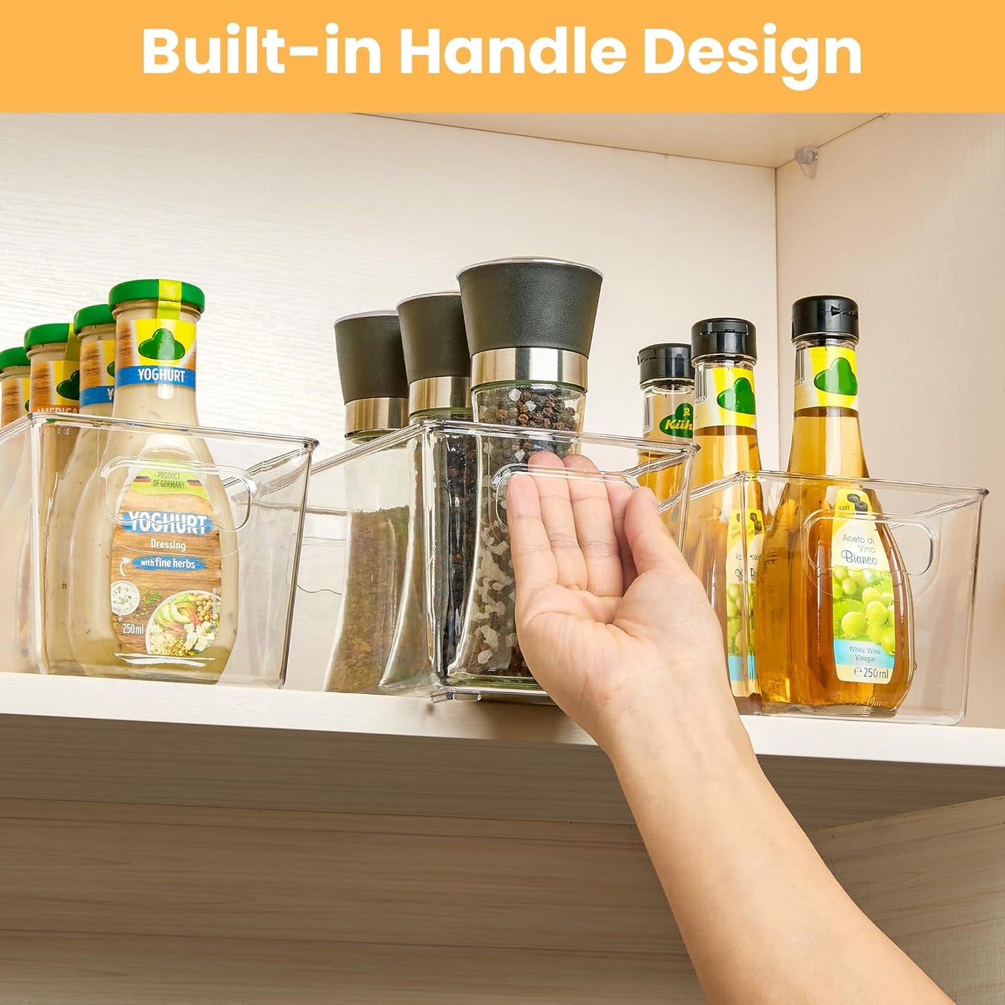 YIHONG Clear Pantry Storage Organizer Bins, 10 Pack Plastic Food Storage Bins with Handle for Kitchen,Refrigerator, Freezer,Cabinet Organization and Storage