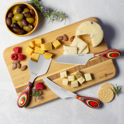 Totally Bamboo Baltique Marrakesh Collection 3-Piece Cheese Knife Set, Stainless Steel Cheese Knives with Colorful Wooden Handles for Charcuterie Boards
